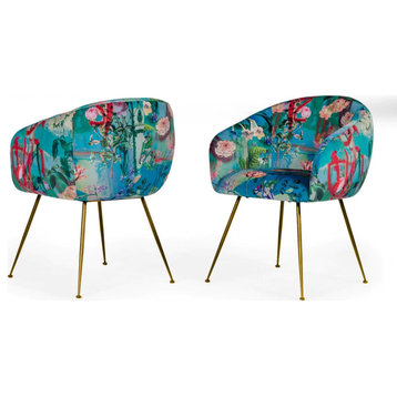 Delanie Contemporary Floral Velvet Gold Dining Chair Set of 2