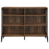 Industrial Bookcase, Mesh Metal Side Panels & 6 Open Compartments, Rustic Oak