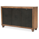 AICO/Michael Amini - AICO Michael Amini Kathy Ireland Brooklyn Walk Sideboard - Serve with style. This sideboard melds contemporary with rustic industrial, keeping shelves and silverware caddies neatly tucked behind clean gunmetal cabinets.