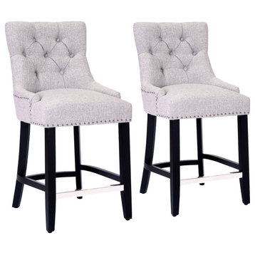 Hayes 24" Upholstered Tufted Wood Counter Stool (Set of 2), Black
