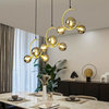 MIRODEMI® Sauze | Art Iron Chandelier with Ball-Shaped Ceiling Lights, Gold, 3 Heads - Horizontal Base, Milky Glass, Cool Light