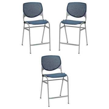 Home Square Plastic Counter Stool in Navy - Set of 3