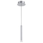 Artcraft Lighting - Galiano AC7082SA Pendant, Chrome - The Galiano collection single pendant features a metal tubular shape with lens at the bottom to allow the LED light to shine through. Chrome reflective canopy. Height adjustable black wire. Model shown in Satin Aluminum (also available in Black)