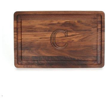 BigWood Boards Rectangle Monogram Walnut Carving Board, C