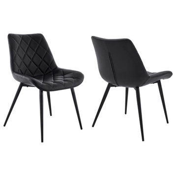 Loralie Black Faux Leather and Black Metal Dining Chairs, Set of 2