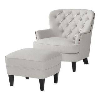 Empierre Beige Fabric Club Chair and Ottoman