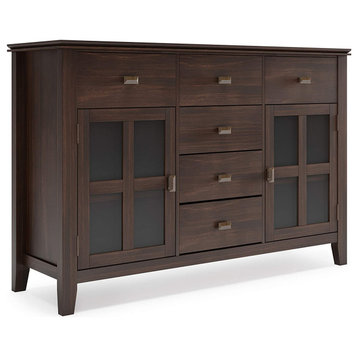 Contemporary Sideboard, Cabinet Doors With Glass Insert, Dark Chestnut Brown