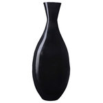 Villacera - Villacera Handcrafted 24" Tall Black Bamboo Vase Sustainable Bamboo - Accent any space with Villacera's whimsically modern Handcrafted 24 Tall Black Tear Drop Bamboo Floor Vase, perfect as a stand-alone piece or filled with your favorite fillers, silk plants or artificial flowers. Standing 24-Inches tall, its simple curved profile is interrupted by the soft texture of the natural spun bamboo, creating a charming and exotic statement in any living space.  Each Villacera Handmade Bamboo Vase is uniquely hand spun out of sustainable, lightweight bamboo, leaving minimal differences of each piece.  Bamboo is relatively lightweight, yet dense and therefore very durable, requiring little to no maintenance, providing your home and dining room with decor for years to come.