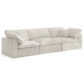 Cozy Velvet Upholstered Comfort 3-Piece Modular Sofa, Cream