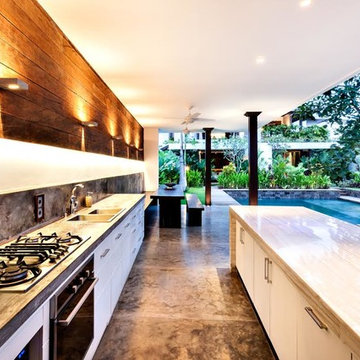 Modern Outdoor Kitchen, Dining and Pool