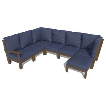 Bespoke 7-Piece Sectional Sofa Set With Ottoman, Navy Blue/Weathered Acorn