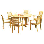 Teak Deals - 7-Piece Outdoor Teak Dining Set: 60" Round Table, 6 Mas Stacking Arm Chairs - Set includes: 60" Round Dining Table and 6 Stacking Arm Chairs.