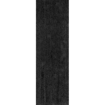 nuLOOM Rigo Hand Woven Farmhouse Jute Area Rug, Black, 2'6"x8'