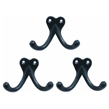 Double Wall Hook Black Wrought Iron Hat and Coat Hook - Set of 3