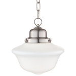 Hudson Valley Lighting - Edison Collection 1-Light 12" Pendant, Satin Nickel, 9" - Mouth blown schoolhouse glass and vintage cast socket holders signal the style and quality of classic American design. Our Edison collection restores the prized optic properties of heritage-crafted fixtures to your inspired d_cor.