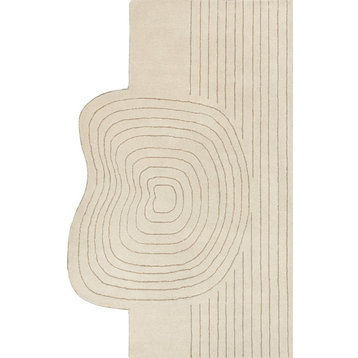 Retro Bohemian Abstract Striped Handwoven Wool Rug, Ivory/Beige, 5 Ft. X 8 Ft.