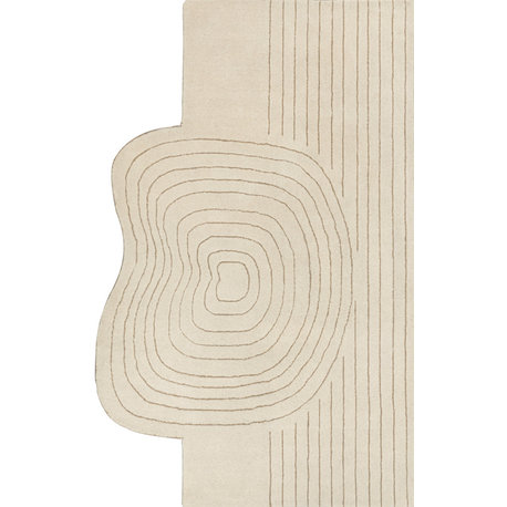 Retro Bohemian Abstract Striped Handwoven Wool Rug, Ivory/Beige, 5 Ft. X 8 Ft.