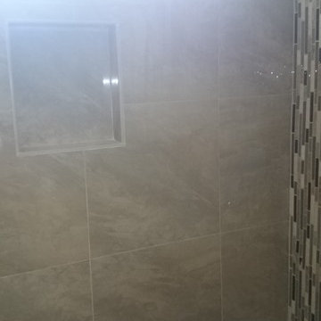Kids Shower, Upstairs, Shower w/ Bench, Shampoo Insert & Full Wall Mosaic Design