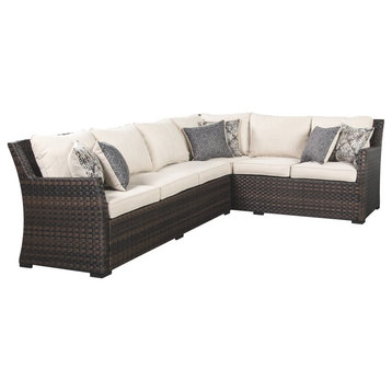 Bowery Hill 3 Piece Outdoor Sectional Set in Dark Brown
