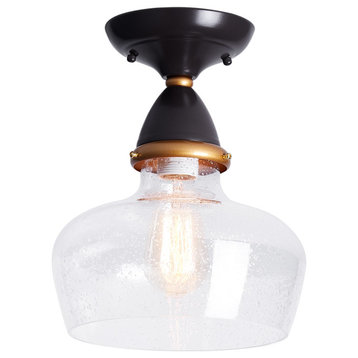 Brown 1-Light Transparent Bubble Glass Semi Flush Mount Ceiling Light