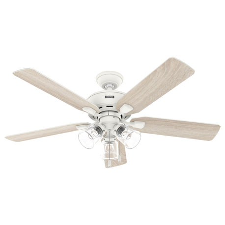 Hunter 52" Rosner Matte White Ceiling Fan, LED Kit, Pull Chain