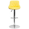 Yellow Vinyl Bucket Seat Adj. Height Barstool, Diamond Pattern Back, Chrome Base