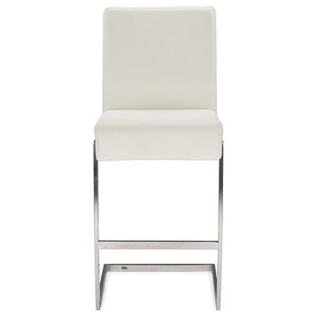 Toulan White Faux Leather Upholstered Stainless Steel Barstool, Set of 2