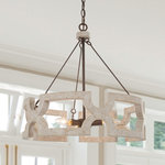 LALUZ - 3-Light Farmhouse Pendant Light - Bring the cottage chic style and refreshing feel to your home decoration with this 3-Light weathered wood chandelier. This perfect blending of middle metal light base and old wooden distressed white finish gives your home a thick sense of history and farmhouse aesthetic.
