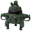 Chinese Green Black Ancient Ding Shape Incense Holder Display Hws1452
