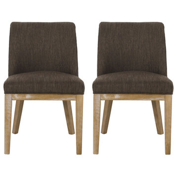 Boise Contemporary Fabric Upholstered Wood Dining Chairs, Set of 2, Brown/Weathered Natural