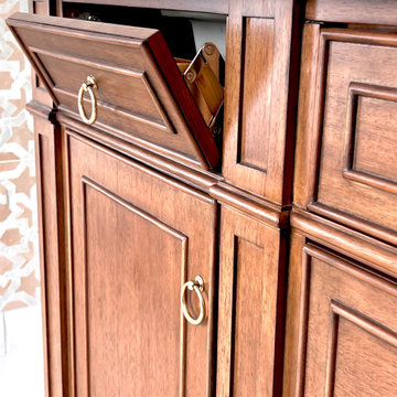 A False Panel Houses a Convenient Drop Down Tray w/Brass Hinges