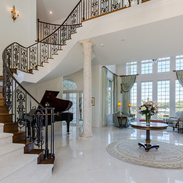 Amish Built Stair Product With Custom Wrought Iron Balustrade, Scroll Appliques