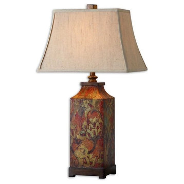 Boutique Distressed Wood Floral Table Lamp