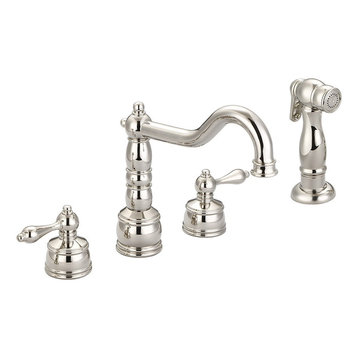 Kitchen Two Lever 6" - 16" Adjustable Widespread Faucet with Side Spray, Polishe