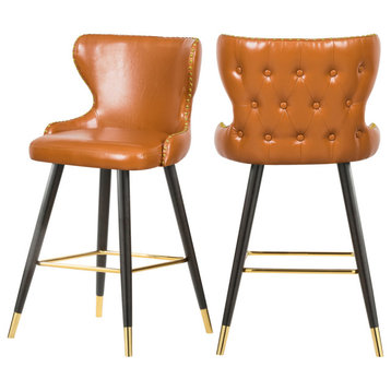 Hendrix Faux Leather Upholstered Bar Stool, Set of 2, Cognac