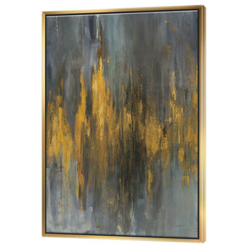 Designart Black Gold Glam Abstract Modern Framed Artwork, Gold, 36x46