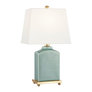 Jade, Aged Brass Accent, Off White Linen Shade