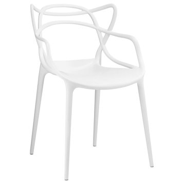 Modern Contemporary Dining Armchair, White Plastic