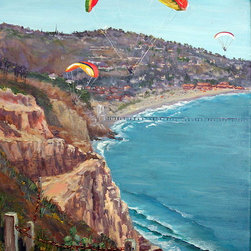 Hang Gliding Off Torrey Pines Cliffs - 11 x 14 Acrylic on canvas - Paintings