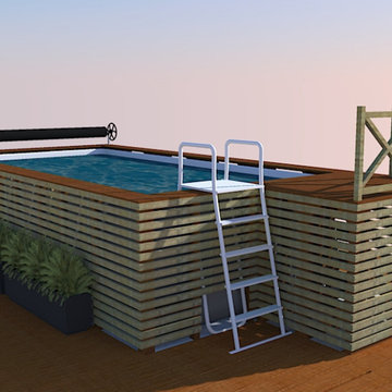 Habillage d’une piscine intex Création zone plongeoir avec local technique