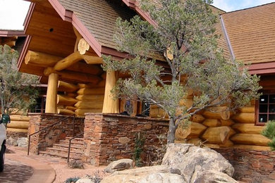 Rustic brown wood gable roof idea in Phoenix