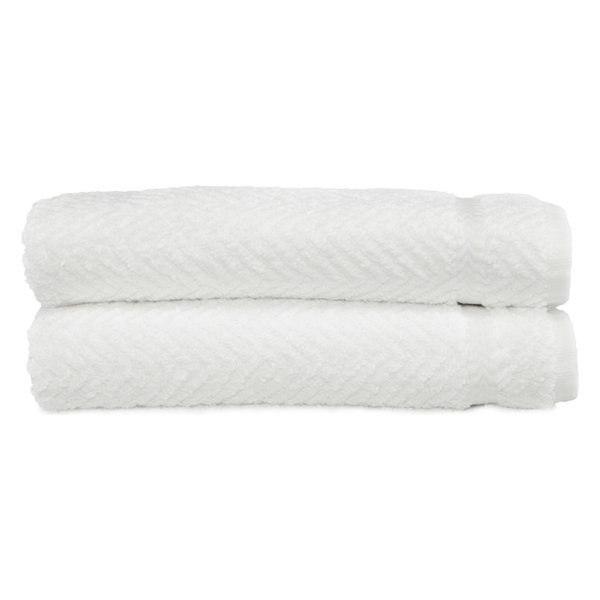 Linum Home Herringbone Hand Towels, Set of 2, White