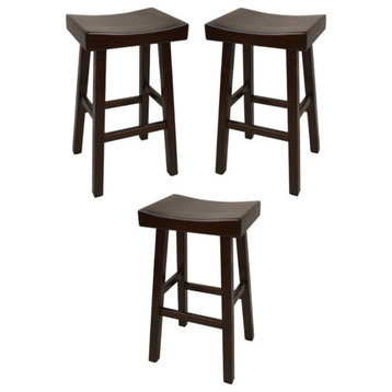 Home Square 30" Wood Saddle Bar Stool in Espresso - Set of 3