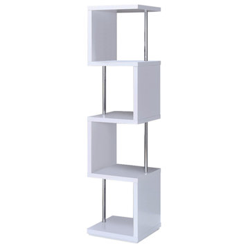 Benzara BM159152 Modern Four Tier Wood & Metal Bookcase, White