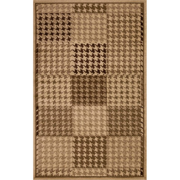 Abstract Checkered Geometric Border Area Rug, Beige, 7'x9'