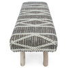 Padma Handcrafted Boho Fabric Rectangular Bench, Gray/Ivory Knit/Natural
