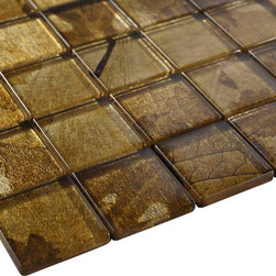 Glossy Copper Flower Square Glass Mosaic Tiles - Home Accessories & Decor