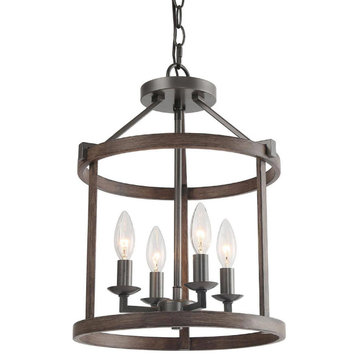 LNC 4-Light Farmhouse Drum And Candle style Small Chandelier For Foyer