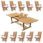 Teak Deals - 11-Piece Outdoor Teak Set: 94" Masc Rectangle Table 10 Warwick Folding Arm Chair - Set includes: 94" Double Extension Rectangle Dining Table and 10 Folding Arm Chairs.