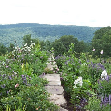 stone walls and perennial garden